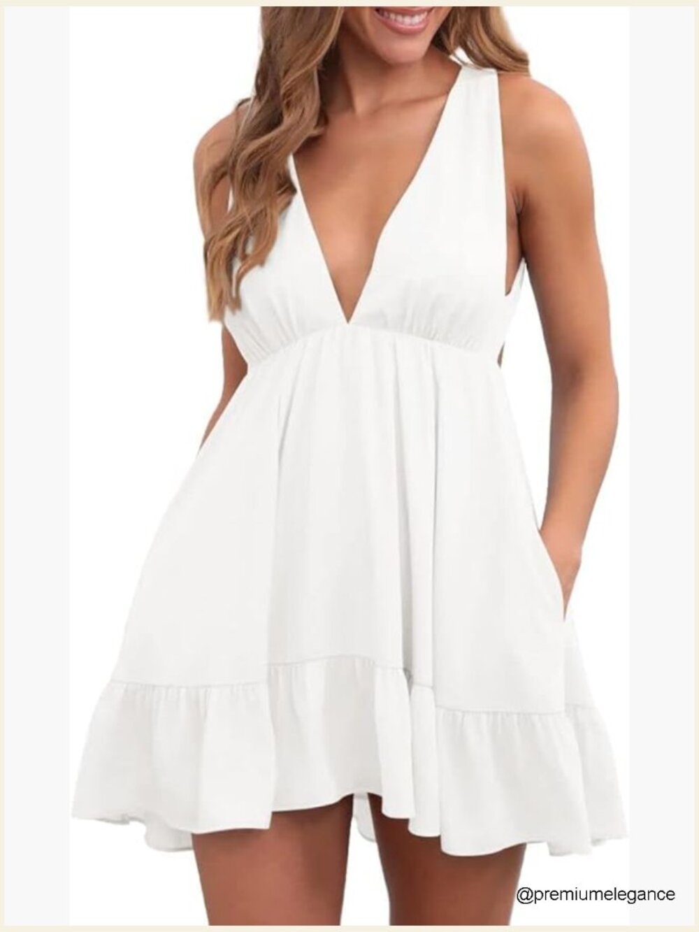 Mini Dress With Pockets, V-Neck Backless, Ruffle Detail, Casual Summer